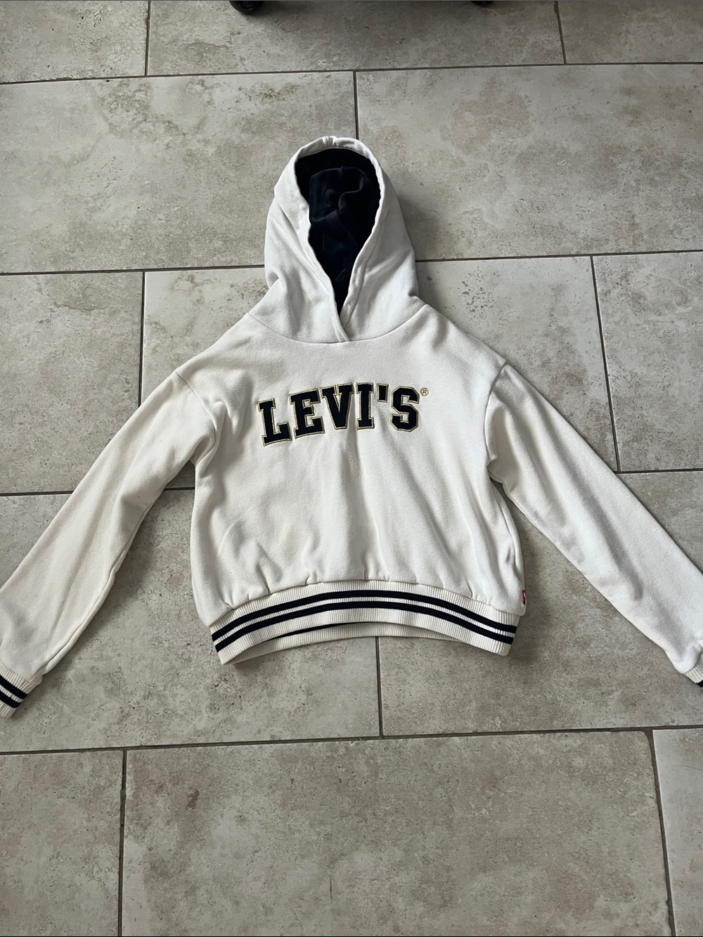 Levi's White Hoodie with Navy Trim and Logo